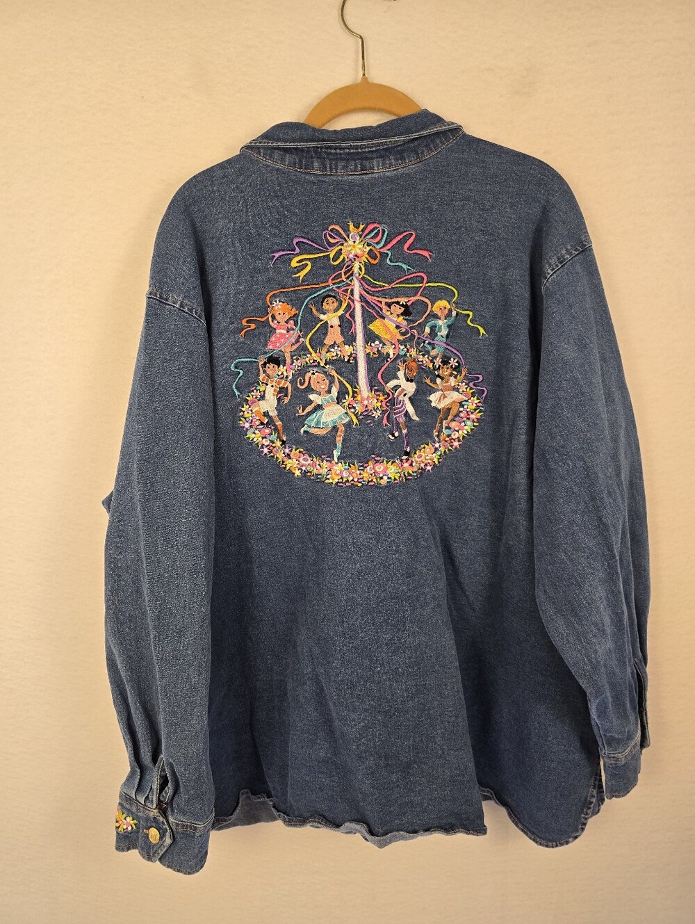 Vtg 90s BOB MACKIE pastel Embroidered L Sleeve Denim Artsy Shirt. Ladies 3X - Picture 11 of 12